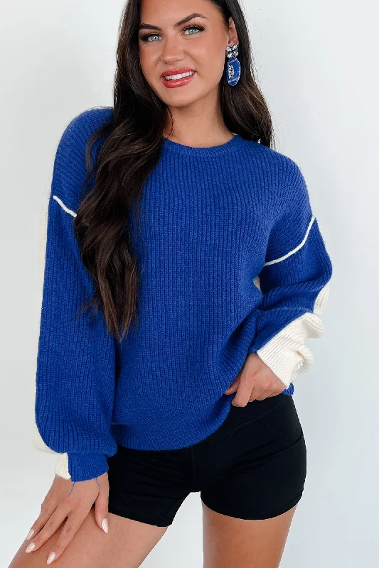 Competitively Cute Colorblock Sweater (Blue/Ivory)