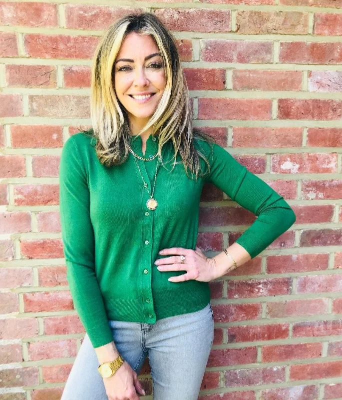 Dark Green Classic Round Neck Cardigan