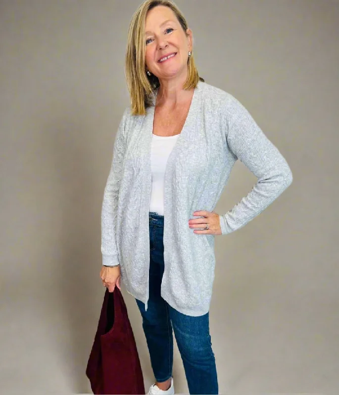 Grey Small Cable Open Cardigan