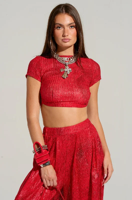 JUST LIKE MAGIC METALLIC OPEN BACK TOP IN RED