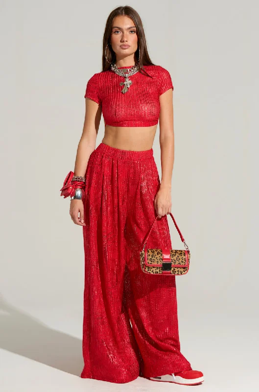 JUST LIKE MAGIC METALLIC WIDE LEG PANT IN RED