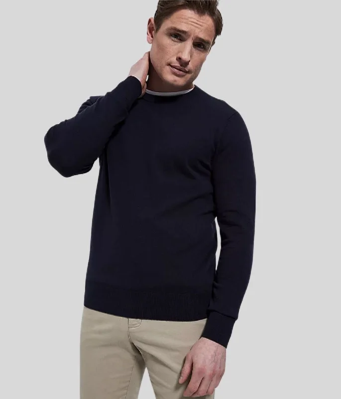 Navy Mens Wool & Cashmere Blend Crew Neck Jumper