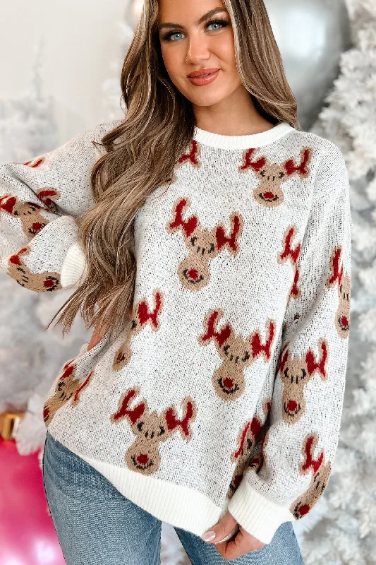 Quite Reindeering Reindeer Patterned Sweater (Ivory)