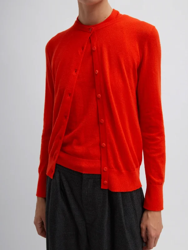 Skinlike Mercerized Wool Cardigan in Red