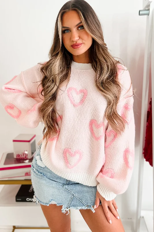 Straight From The Heart Textured Heart Sweater (Blush)