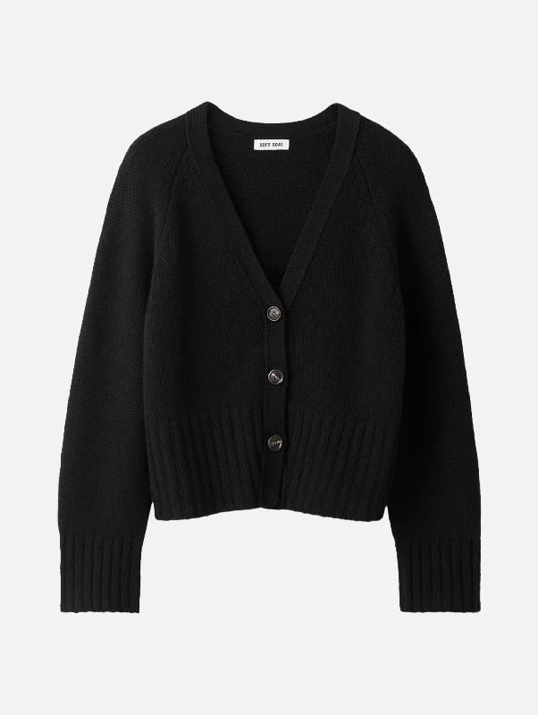 V Neck Cashmere Cardigan in Black